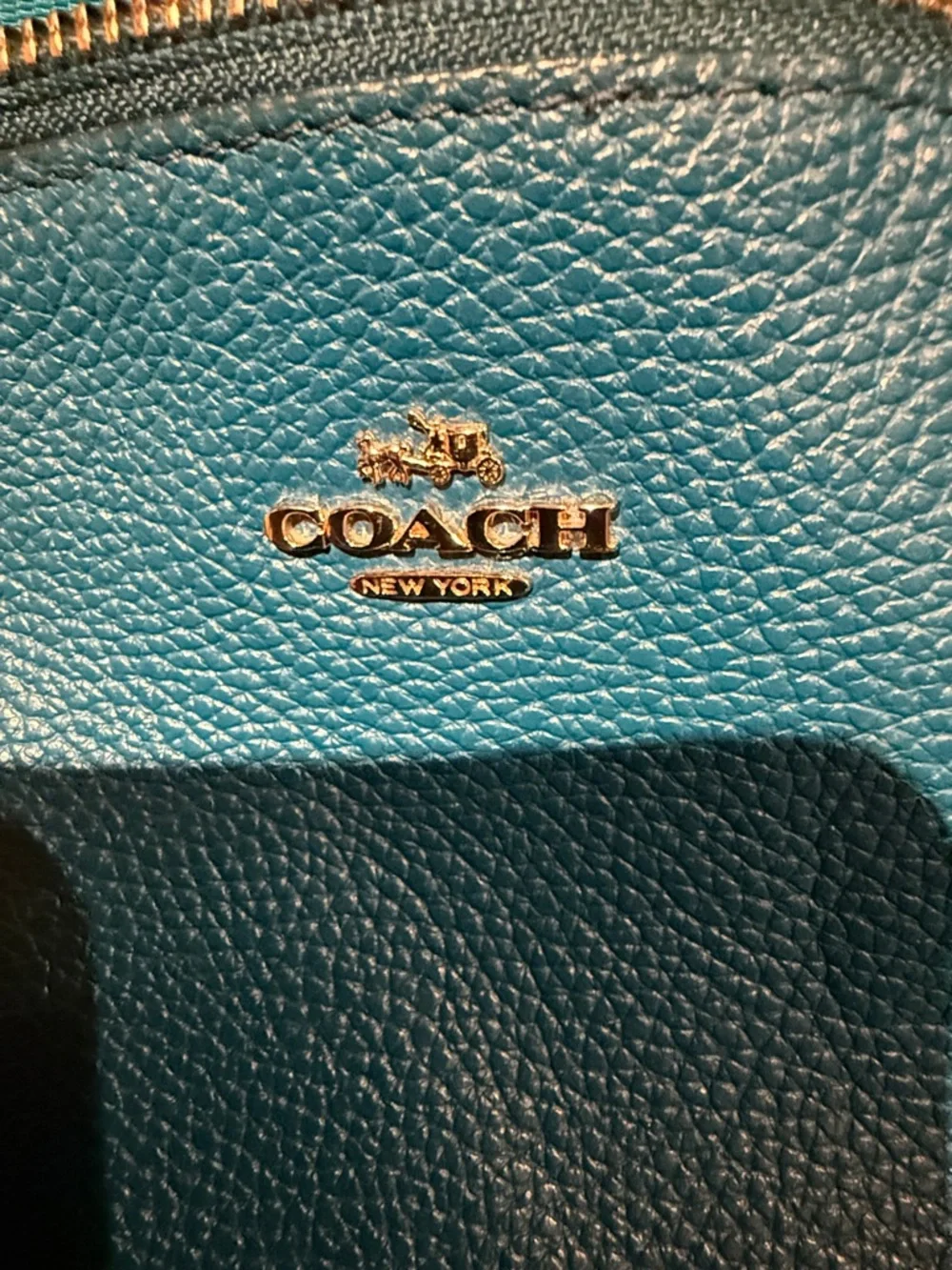 Coach Blue Pebble Leather Kelsey Shoulder Bag with Gold Hardware